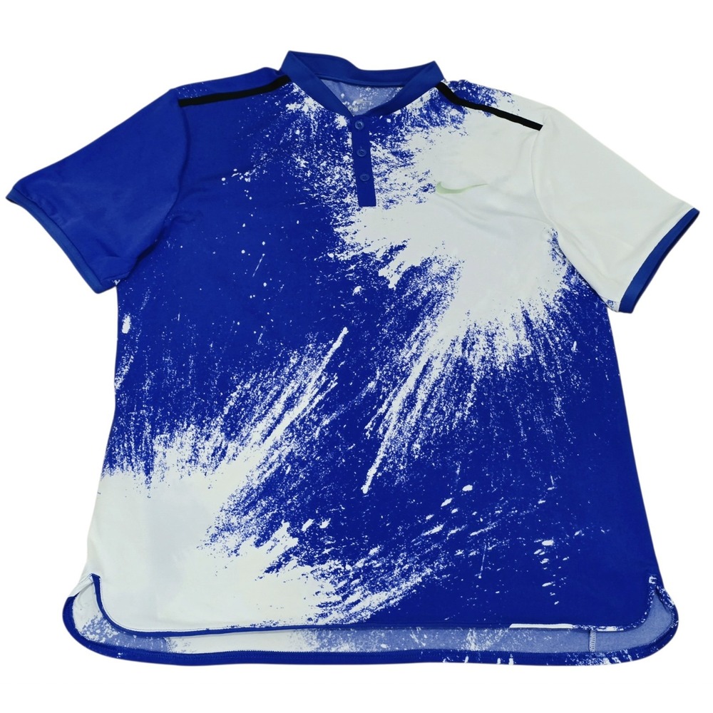 Nike Dri-FIT Polo Shirt Mens L Blue White Abstract Splatter Tennis 833457-452